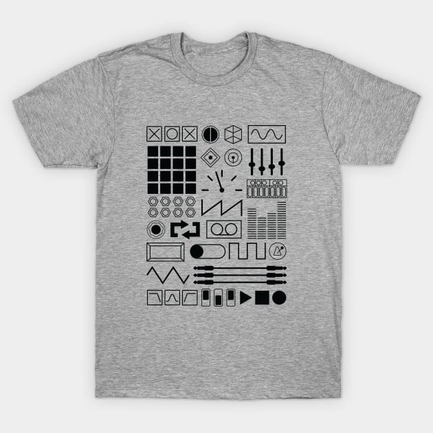 Electronic Musician Synth, Sampler and Drum Machine Controls - Black T-Shirt by Atomic Malibu